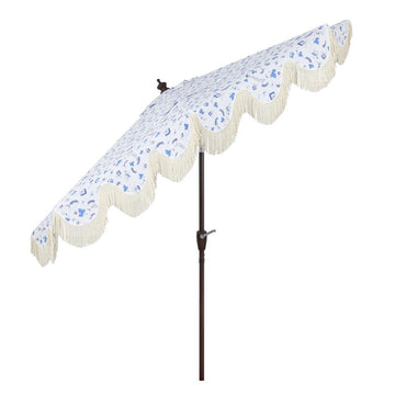 Beverly 9 ft. Designer Classic Scalloped Fringe Half Market Patio Umbrella